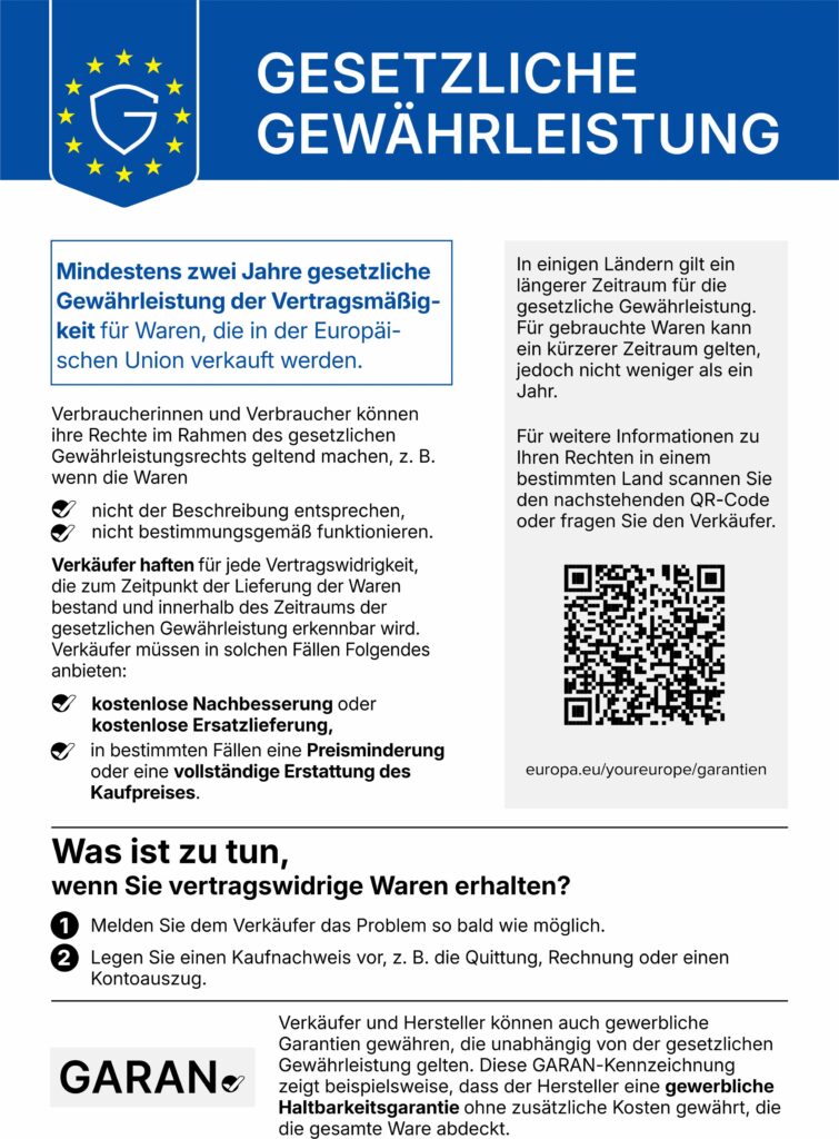 Gesetzliche Gewährleistung EU Label